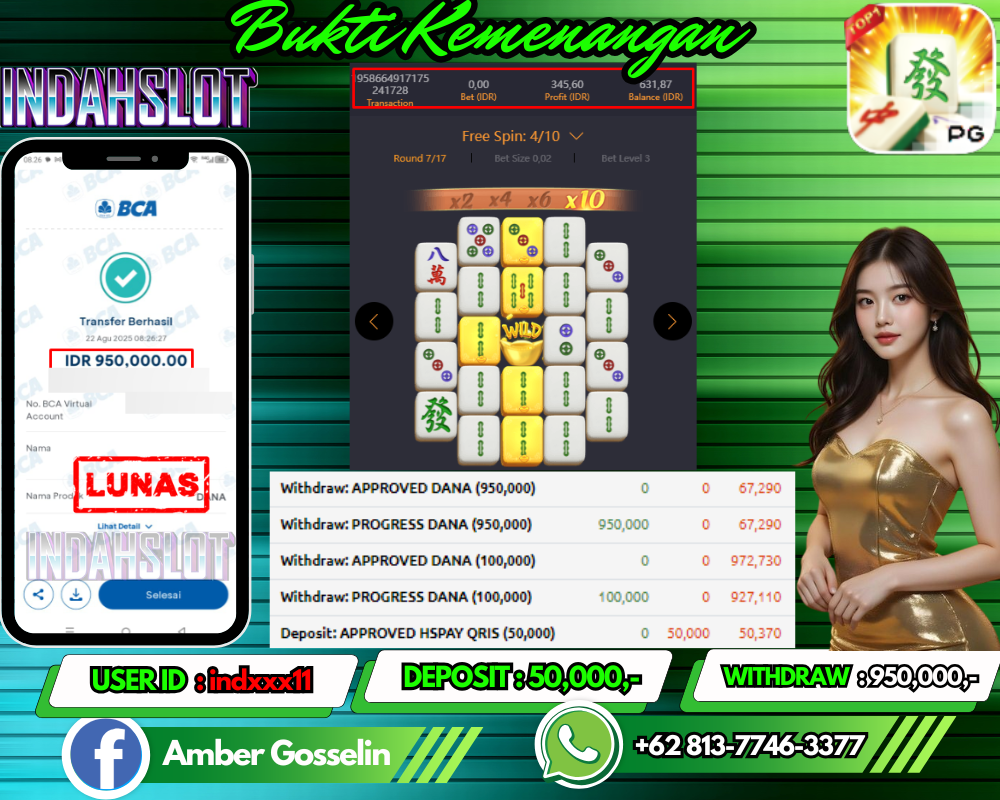 INDAHSLOT JACKPOT MAHJONG WAYS Rp.950,000,- LUNAS!!