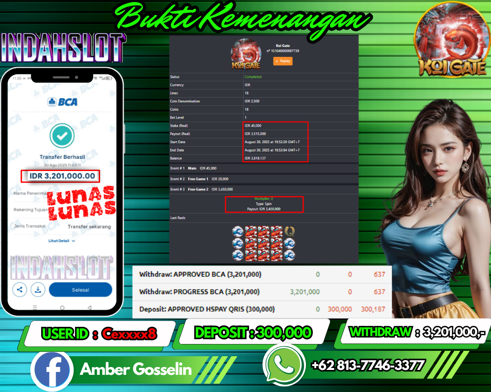 INDAHSLOT KOI GATE Rp 3,201,000,- LUNAS!!