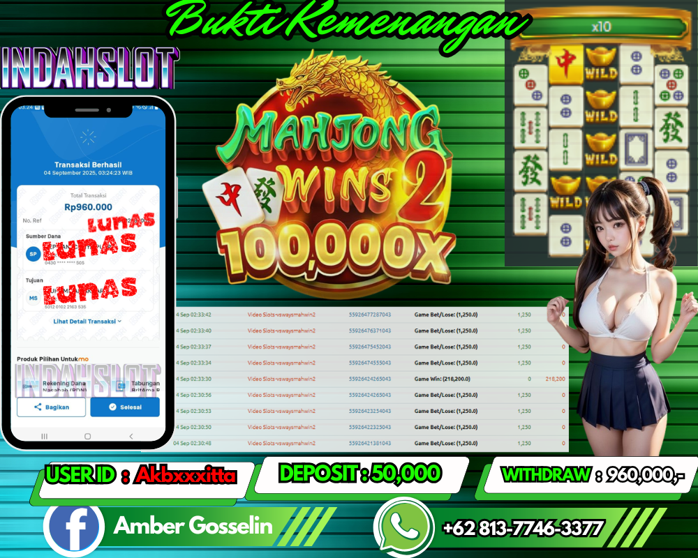 INDAHSLOT Mahjong Wins 2 Rp 960,000,- LUNAS!!