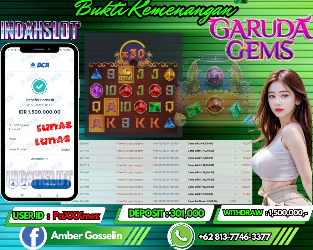 INDAHSLOT GARUDA GEMS Rp 1,500,000,- LUNAS!!