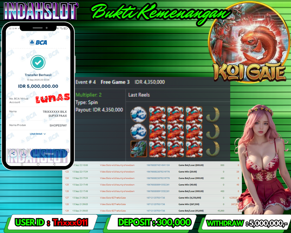 INDAHSLOT KOI GATE Rp 5,000,000,- LUNAS!!