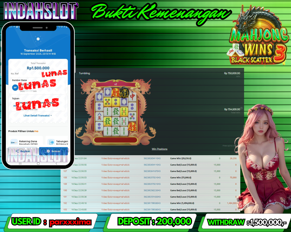 INDAHSLOT Mahjong Wins 3 - Black Scatter Rp 1,500,000,- LUNAS!!
