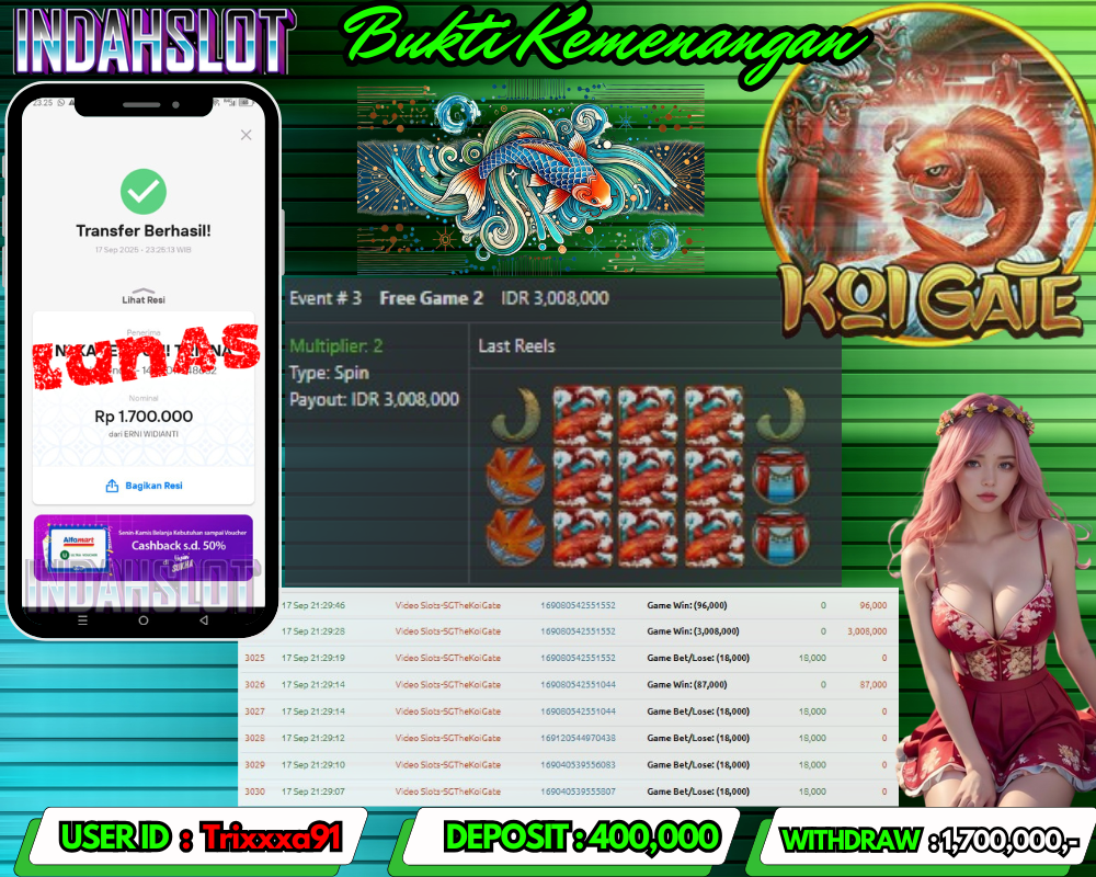 INDAHSLOT  KOI GATE Rp 1,700,000,- LUNAS!!