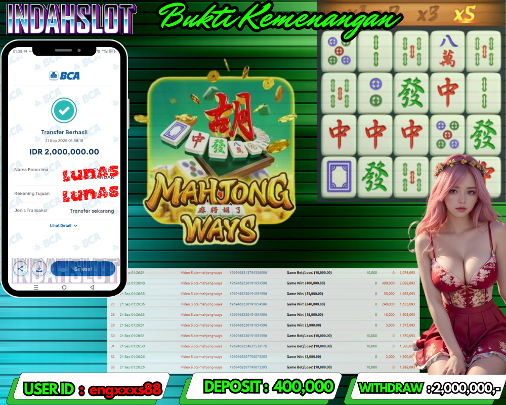 INDAHSLOT MAHJONG WAYS  Rp 2,000,000,- LUNAS!!