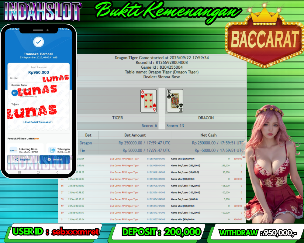 INDAHSLOT PP - BACCARAT Rp 950,000,- LUNAS!!