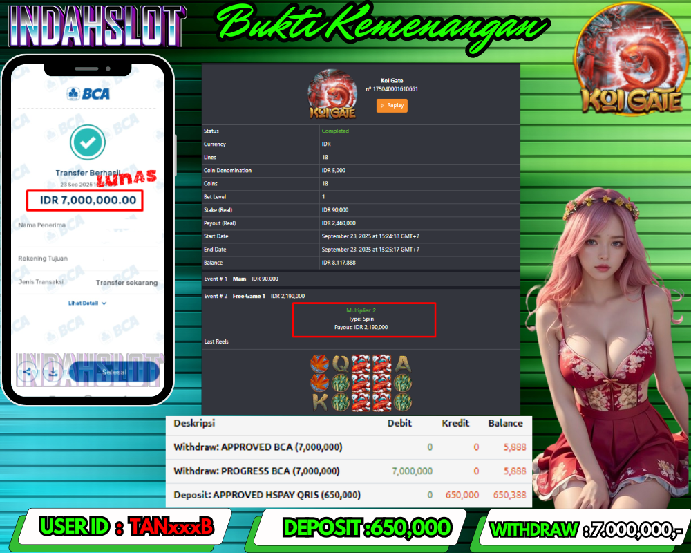 INDAHSLOT KOI GATE Rp 7.000,000,- LUNAS!!