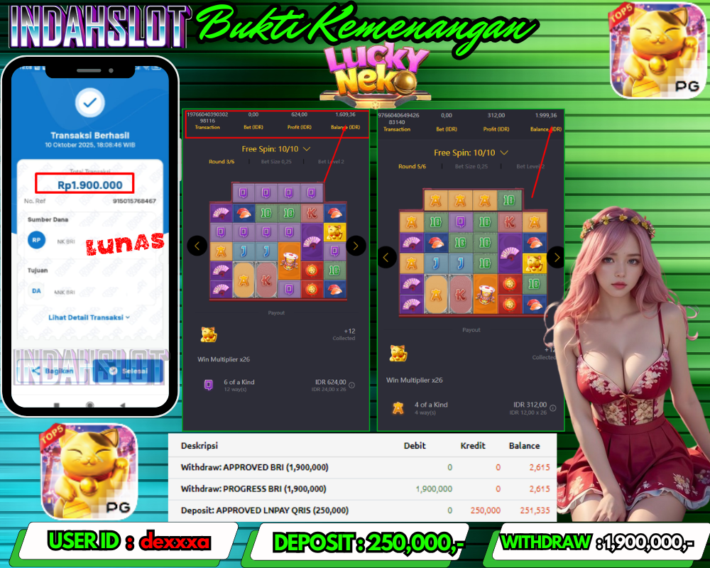 INDAHSLOT LUCKY NEKO Rp 1.900,000,- LUNAS!!