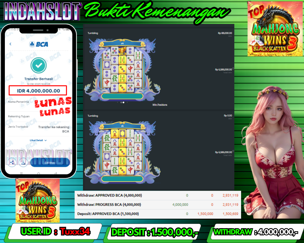 INDAHSLOT MAHJONG WINS BLACK SCATER 3 Rp 4.000,000,- LUNAS!!