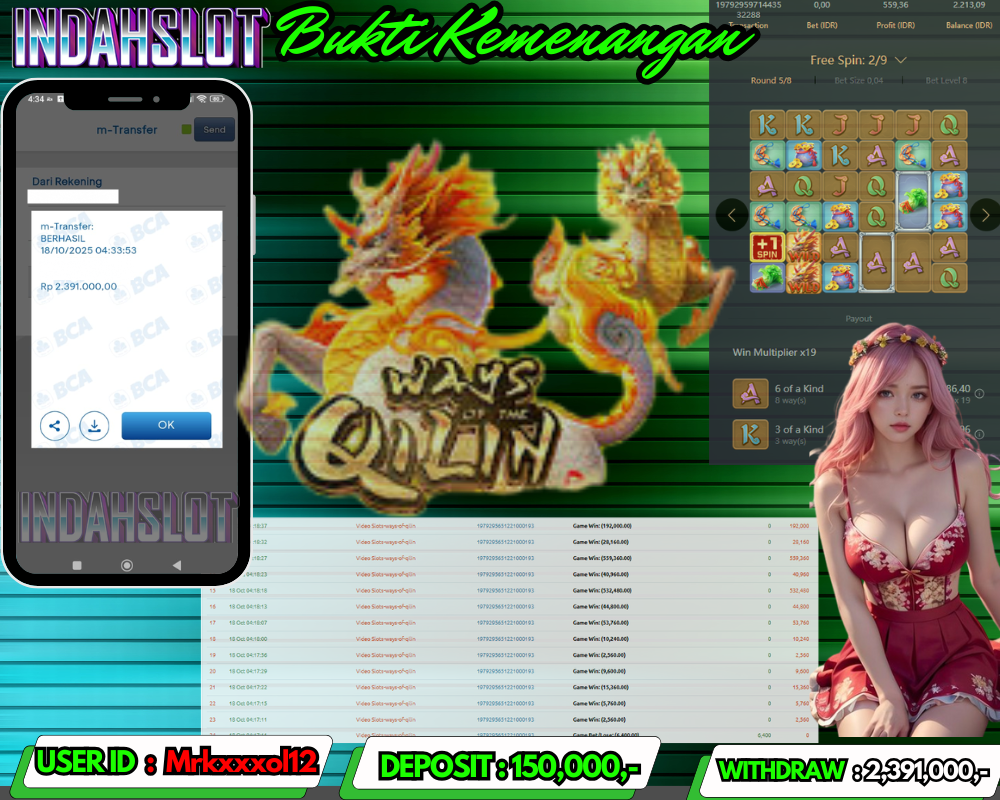 INDAHSLOT WAYS OF THE QILIN Rp 2,391,000,- LUNAS!!