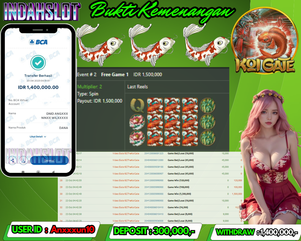 INDAHSLOT  KOI GATE Rp 1,400,000,- LUNAS!!