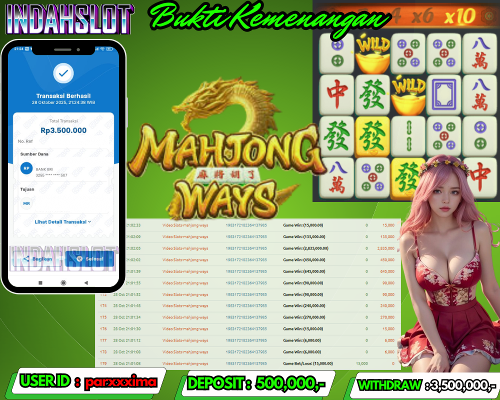 INDAHSLOT MAHJONG WAYS  Rp 3,500,000,- LUNAS!!