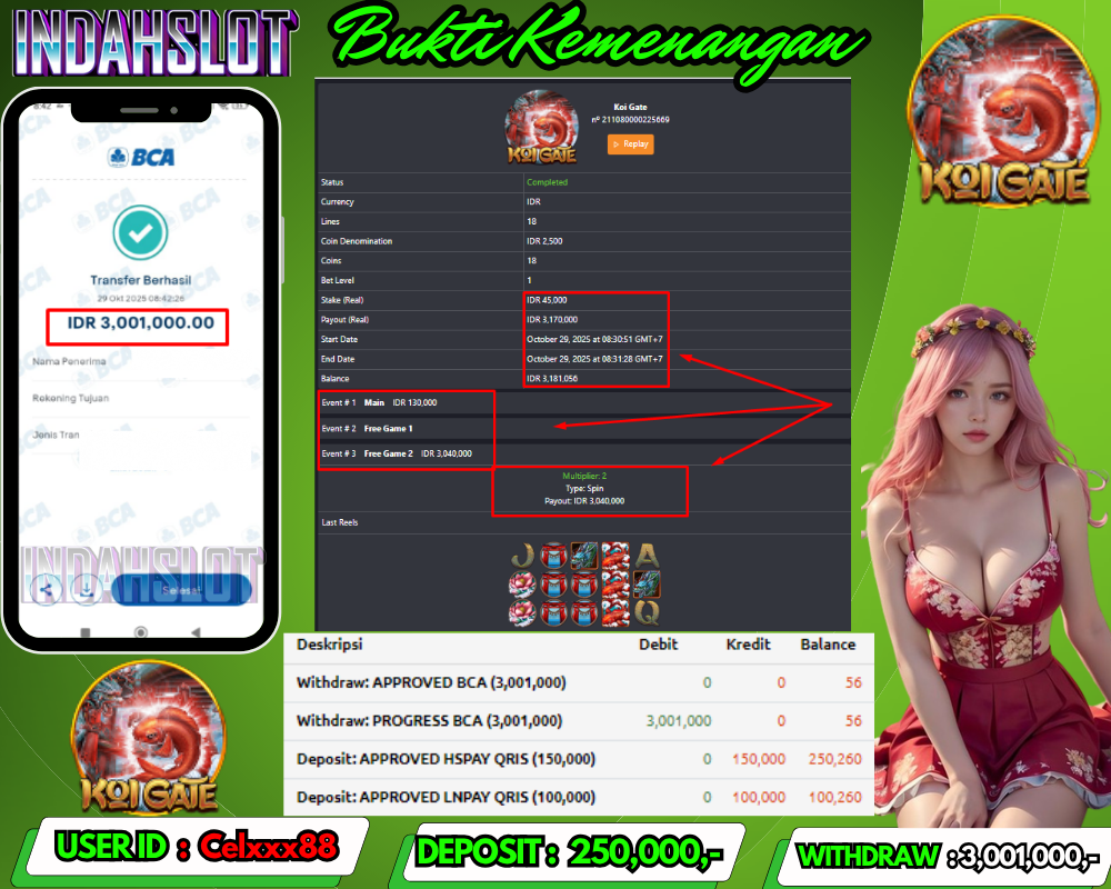 INDAHSLOT KOI GATE Rp 3,001,000,- LUNAS!!