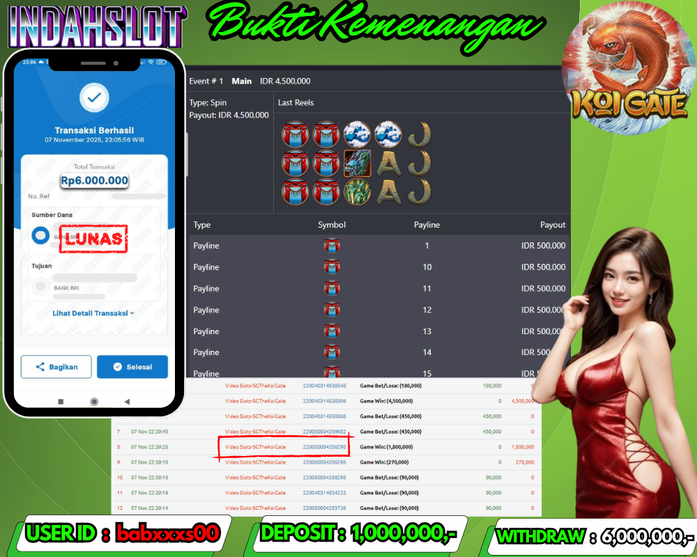 INDAHSLOT KOI GATE Rp. 6,000,000,LUNAS
