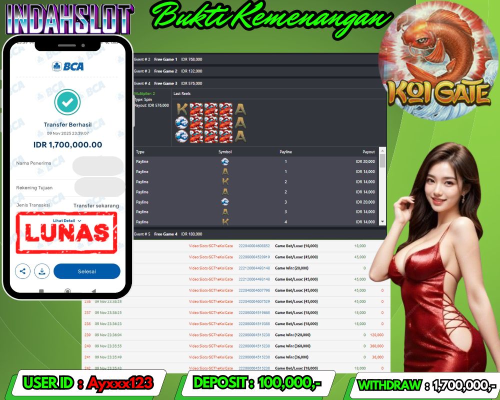 INDAHSLOT KOI GATE Rp. 1,700,000,LUNAS