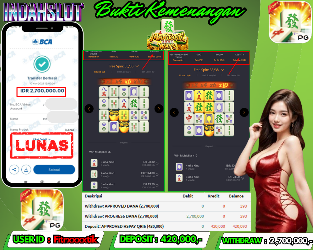 INDAHSLOT MAHJONG WAYS 1  Rp. 2.700,000,LUNAS