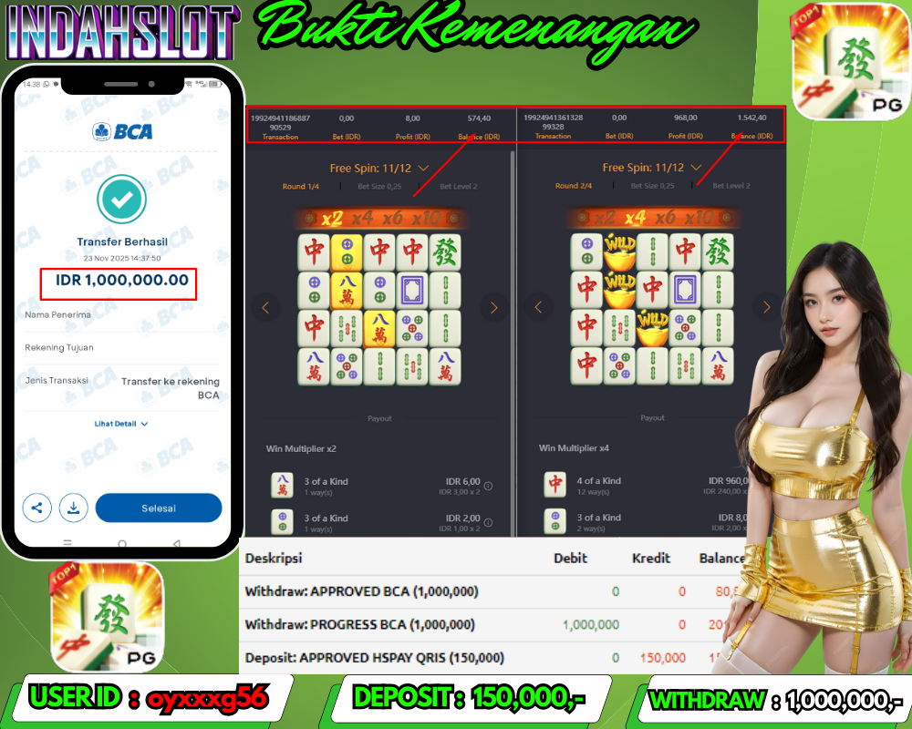 INDAHSLOT MAHJONG WAYS Rp. 1.000,000,LUNAS