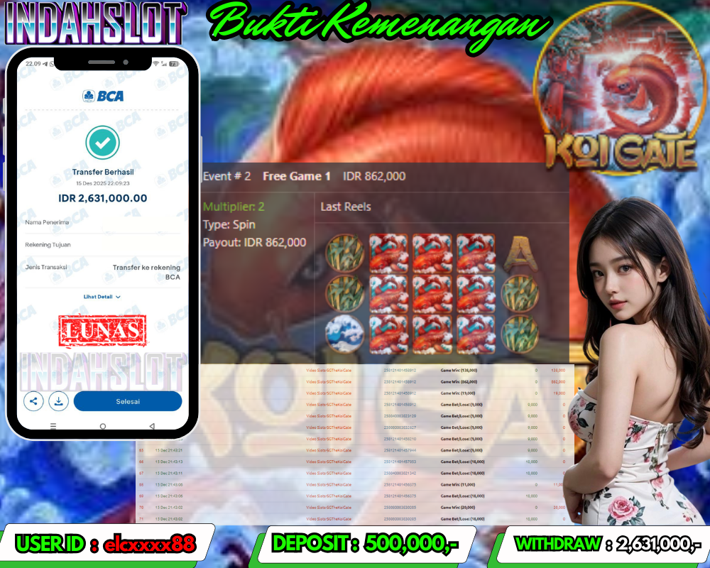 INDAHSLOT KOI GATE Rp.2,631,000LUNAS