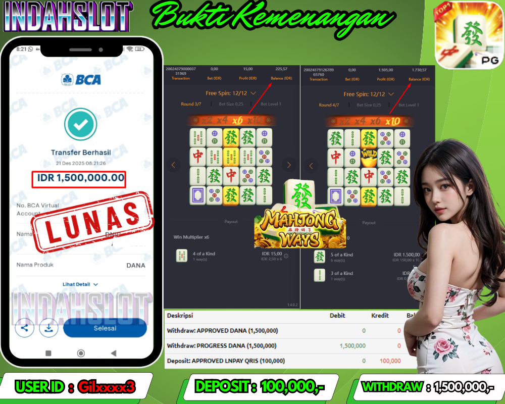 INDAHSLOT MAHJONG WAYS 1 Rp.1.500.000 LUNAS