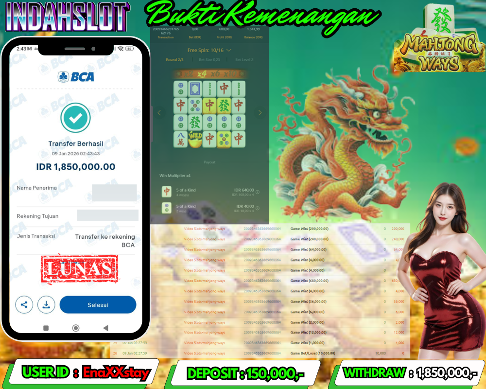INDAHSLOT MAHJONG WAYS Rp.1,850,000LUNAS