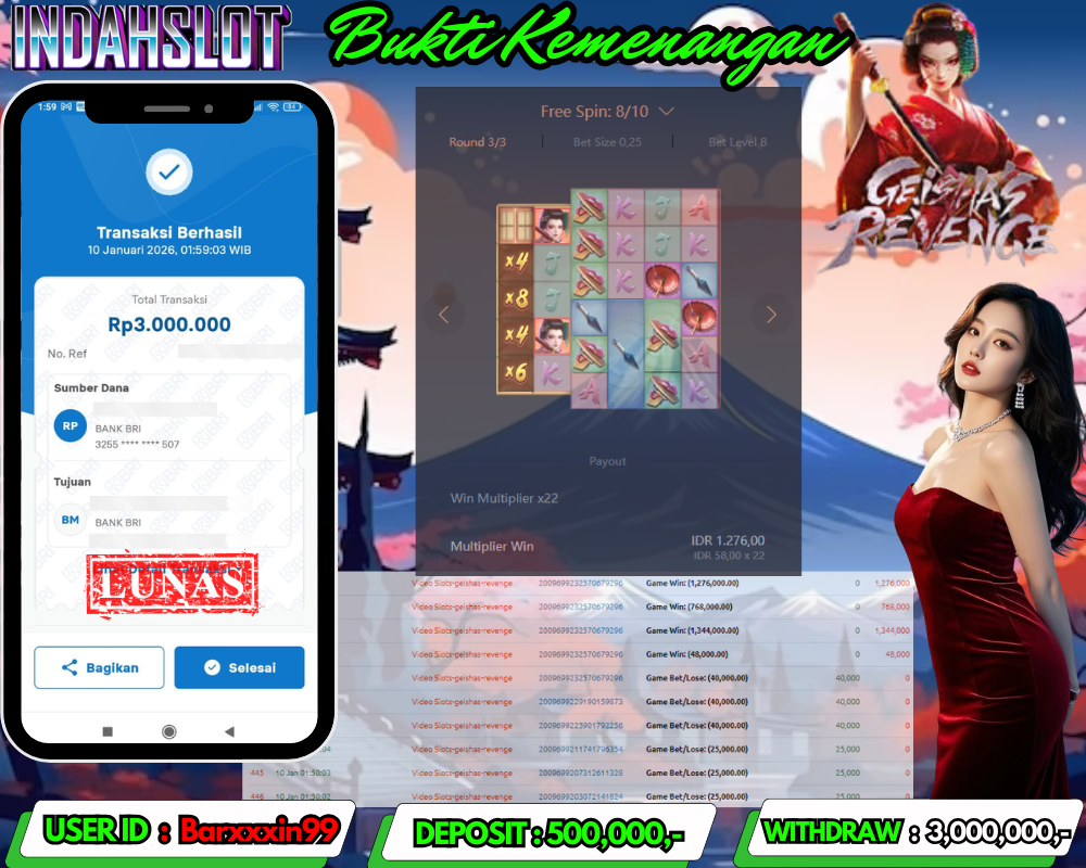 INDAHSLOT GEISHAS REVENGE Rp.3,000,000LUNAS