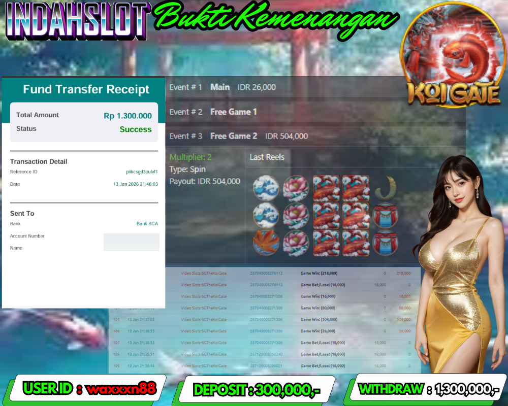 INDAHSLOT KOI GATE Rp.1,300,000LUNAS