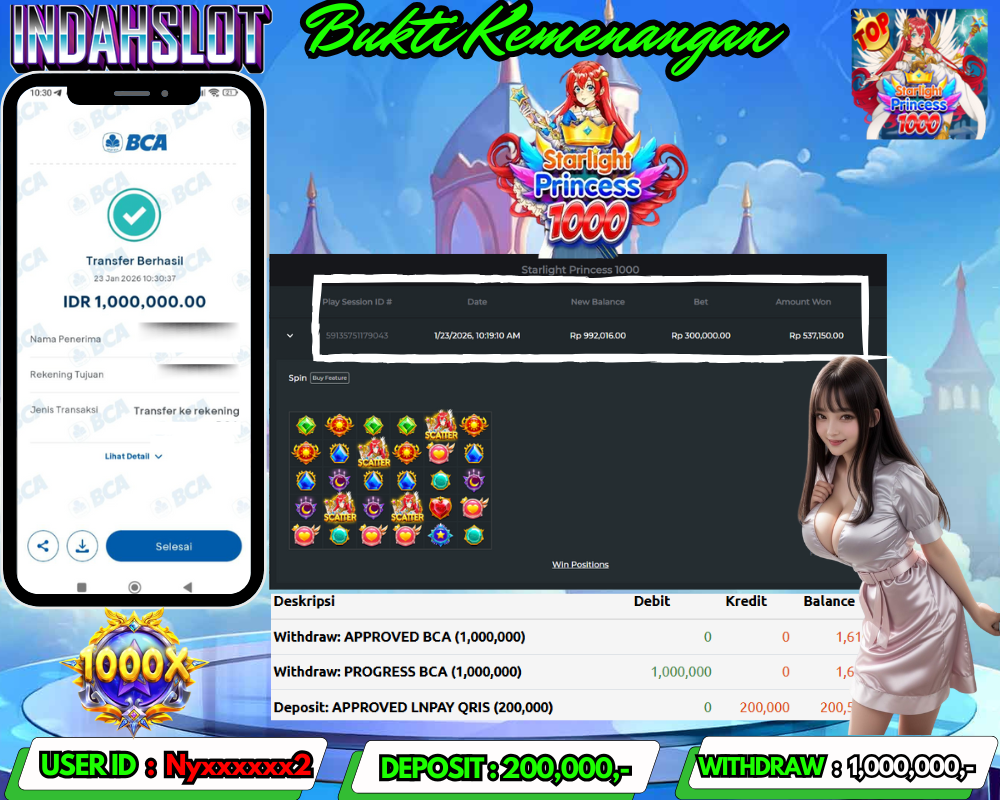 INDAHSLOT Starlight Princess 1000 Rp. 1,000,000,- LUNAS