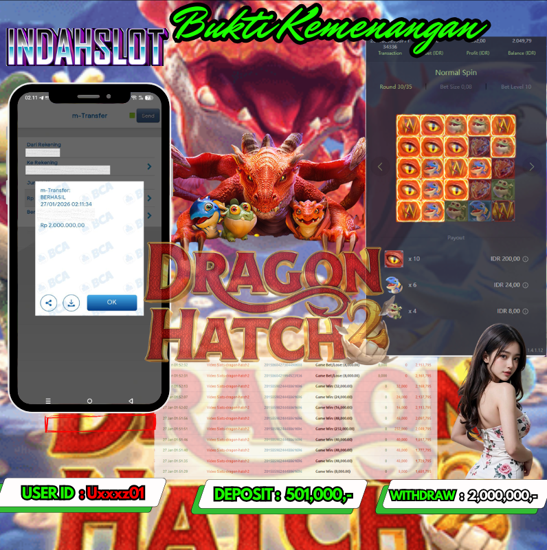 INDAHSLOT DRAGON HATCH 2 Rp.2,000,000 LUNAS